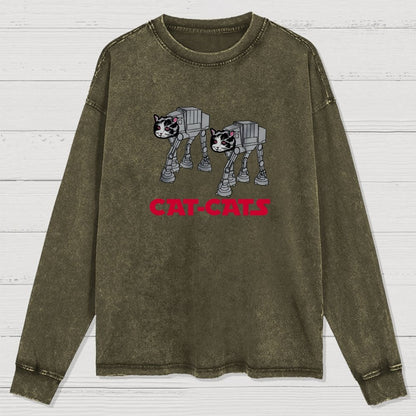 Walking Robot Cat  Washed Long Sleeve Tee
