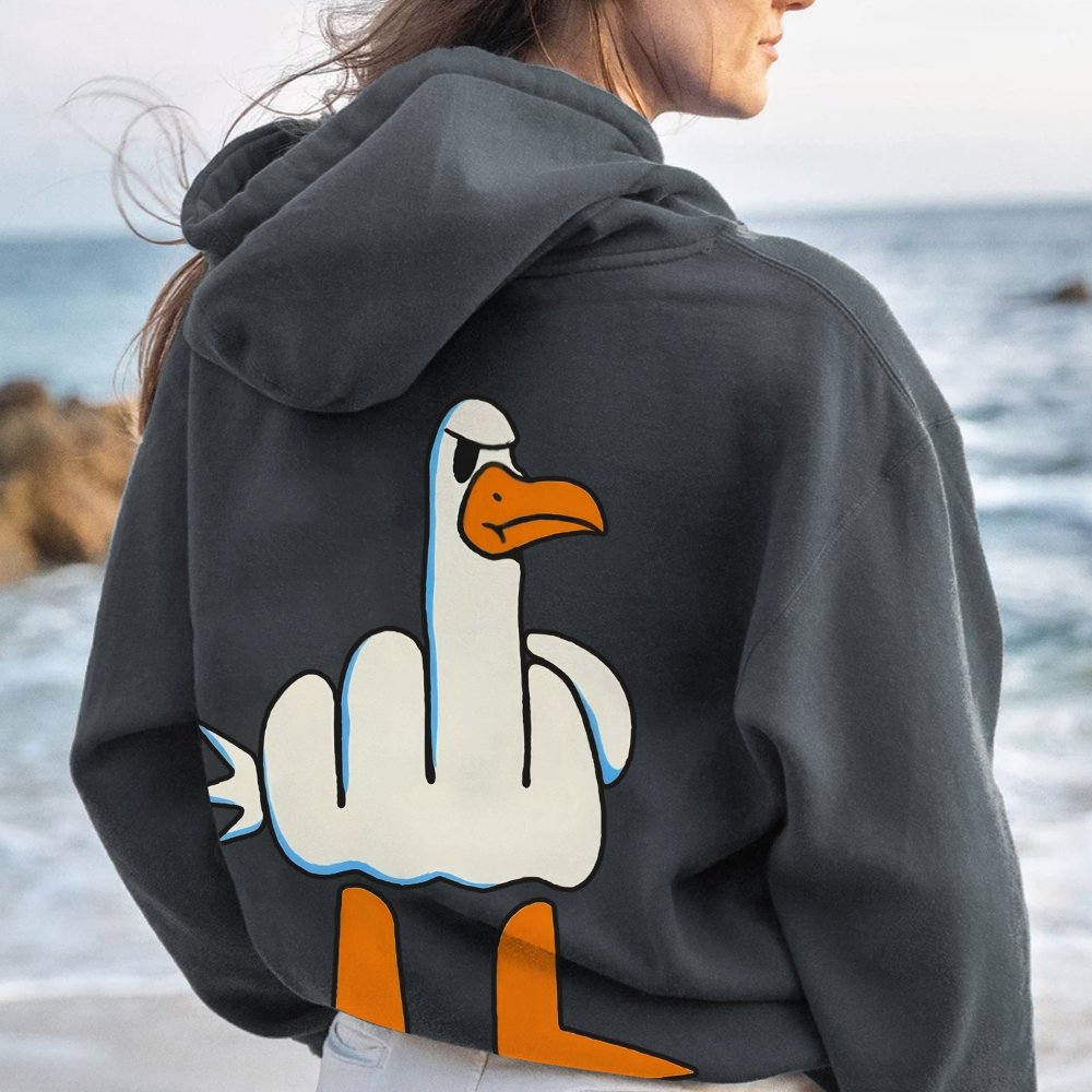 Rude Seagull Design Funny Printed Back Cotton Hoodie