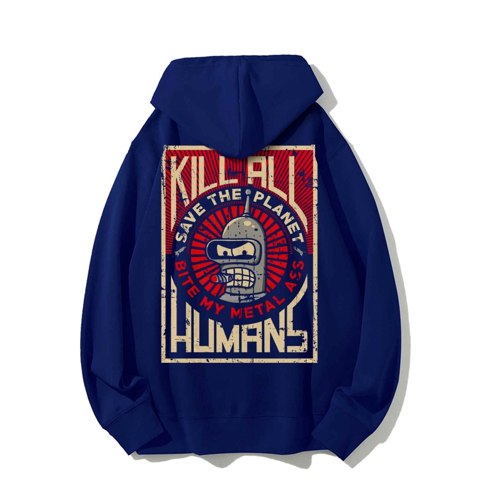 Save The Planet Kill All Humans Geek Printed Back Cotton Hoodie