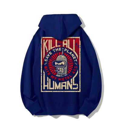 Save The Planet Kill All Humans Geek Printed Back Cotton Hoodie