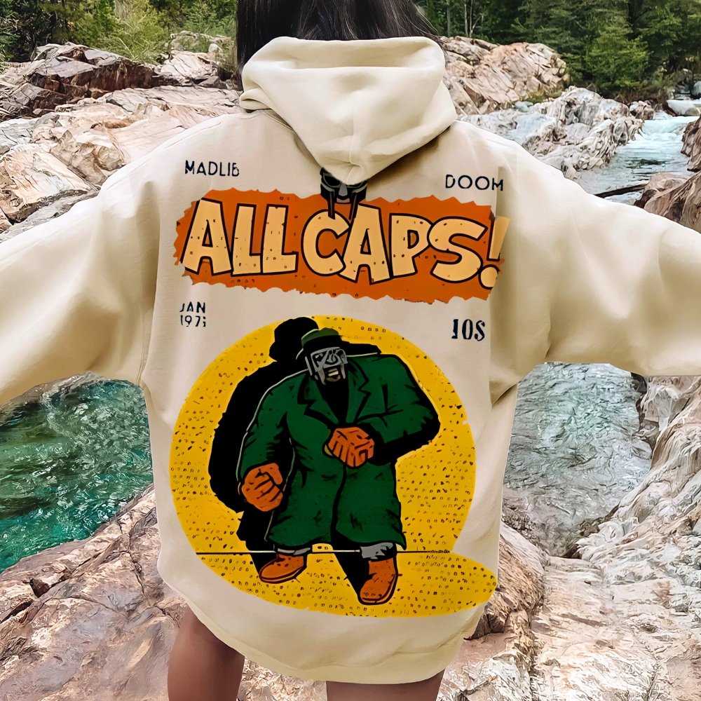 Vintage Hip-Hop Mf Graphic Printed Back Cotton Hoodie