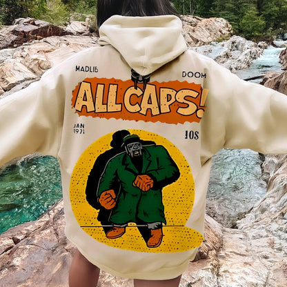 Vintage Hip-Hop Mf Graphic Printed Back Cotton Hoodie