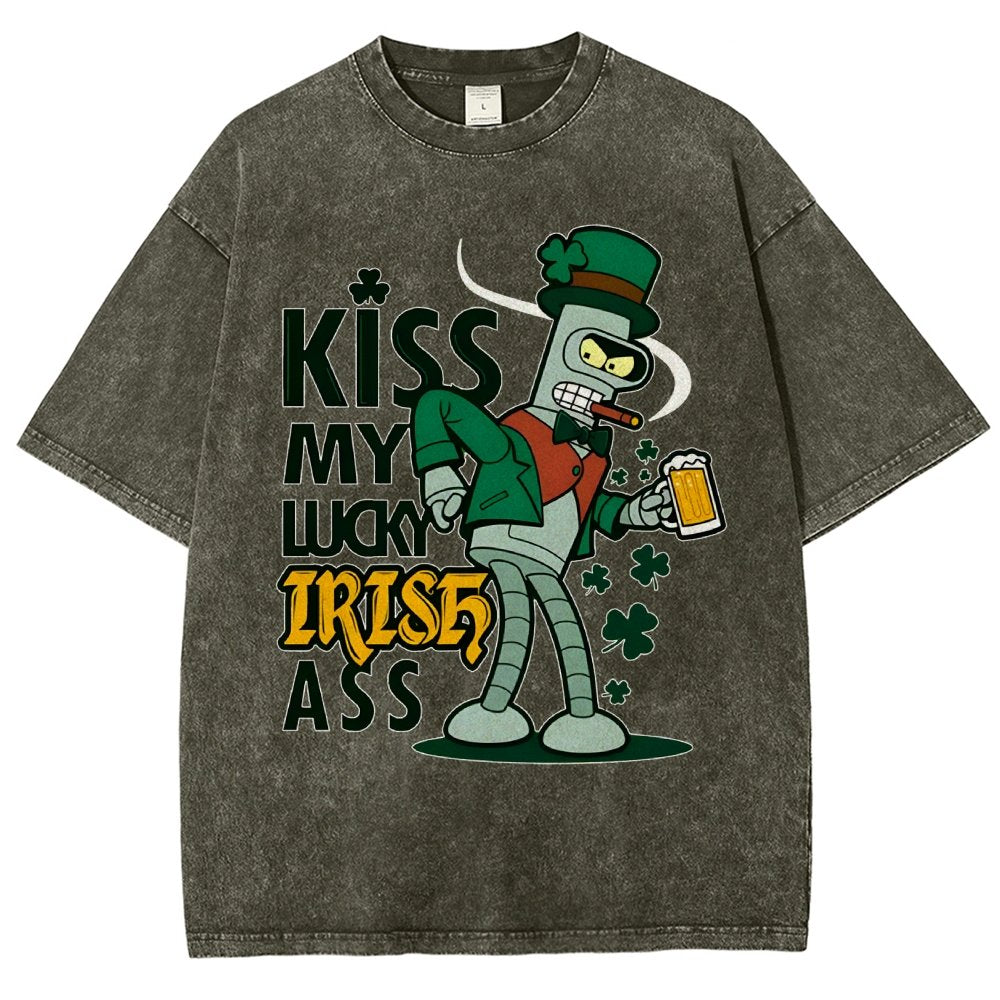 Kiss my Lucky Irish-St. Patrick's Day Vintage Distressed T-shirt