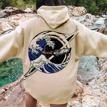 Interstellar Kanagawa Wave Printed Back Cotton Hoodie