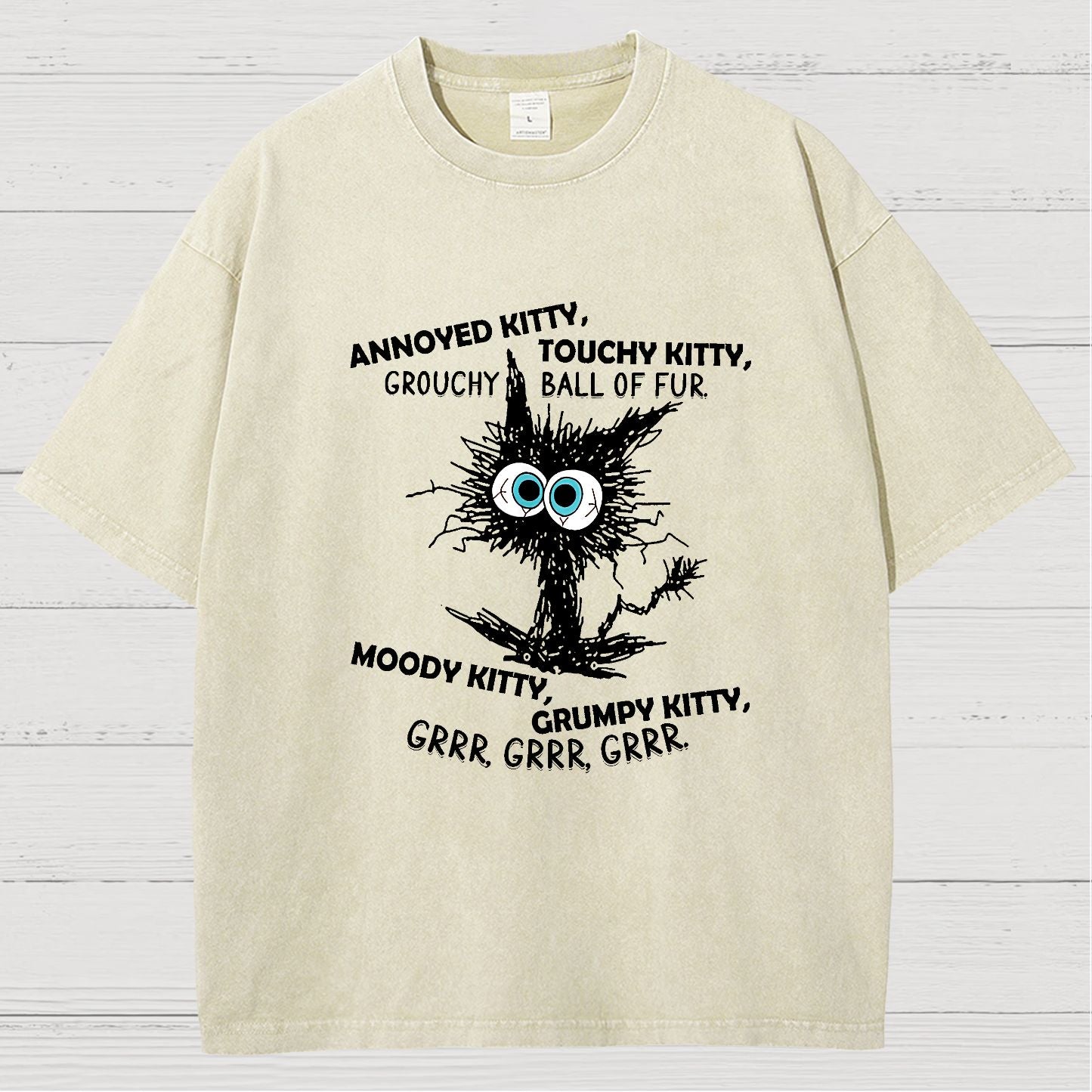Annoyed Kitty Touchy Kitty Grouchy Ball Funny Vintage Distressed T-shirt