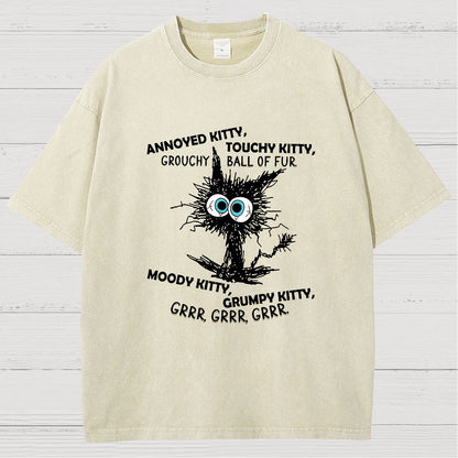 Annoyed Kitty Touchy Kitty Grouchy Ball Funny Vintage Distressed T-shirt