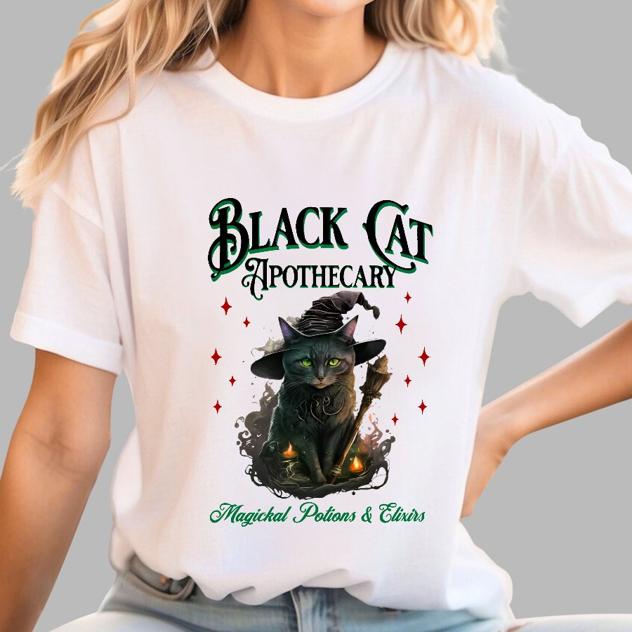 Black Cat Apothecary Halloween Geeky T-Shirt