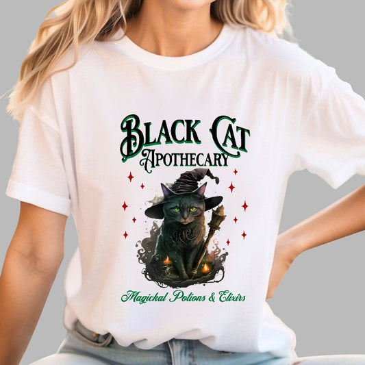Black Cat Apothecary Halloween Geeky T-Shirt