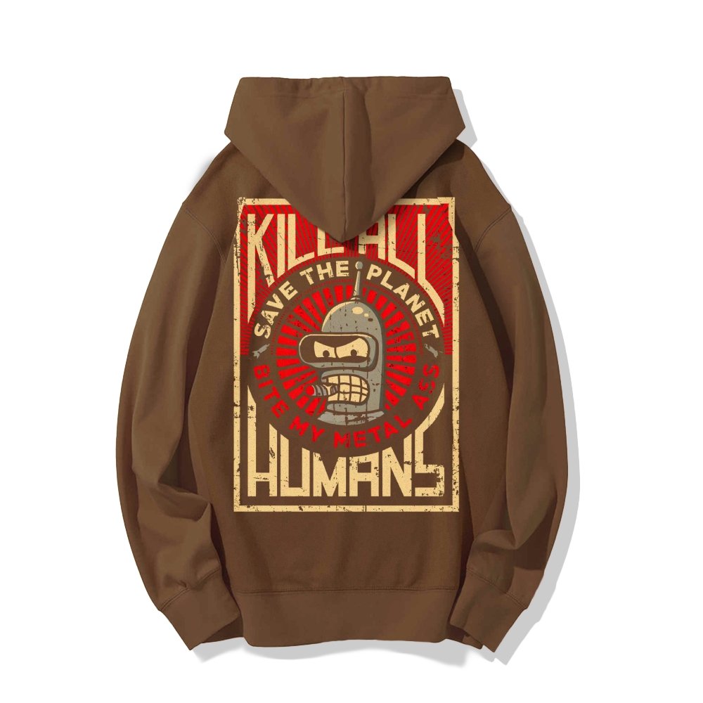 Save The Planet Kill All Humans Geek Printed Back Cotton Hoodie