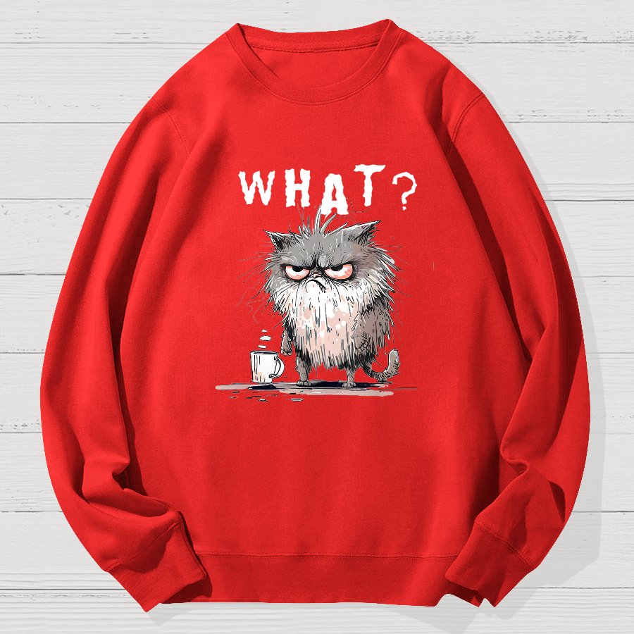 Bad Temper Feline With Coffee Grumpily Catty Funny Geek Cotton Sweatshirt