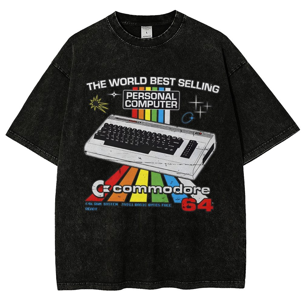 Retro Games Commodore 64 Personal Computer Vintage Distressed T-shirt