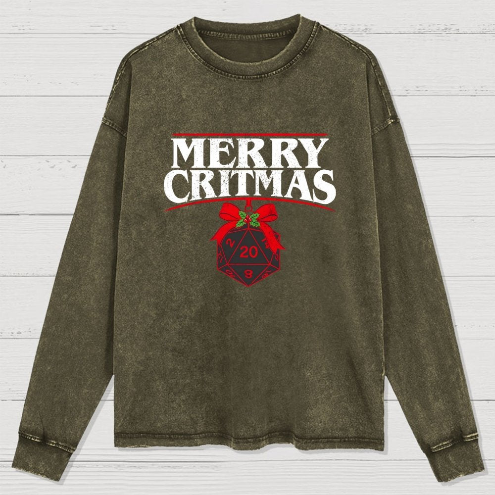 Merry Critmas D20 Holiday Washed Long Sleeve Tee