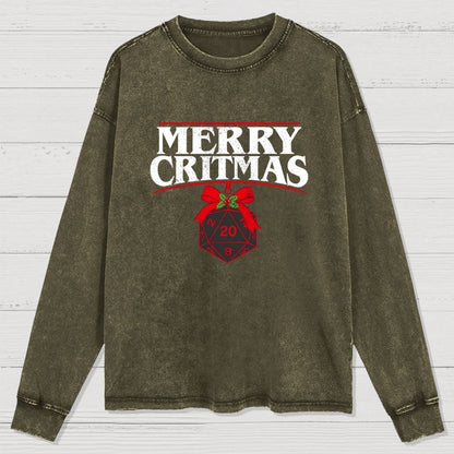 Merry Critmas D20 Holiday Washed Long Sleeve Tee