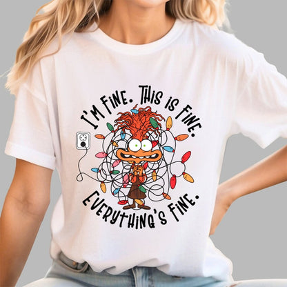 It's Fine This Is Fine Everything Is Fine Christmas Light Geek T-Shirt