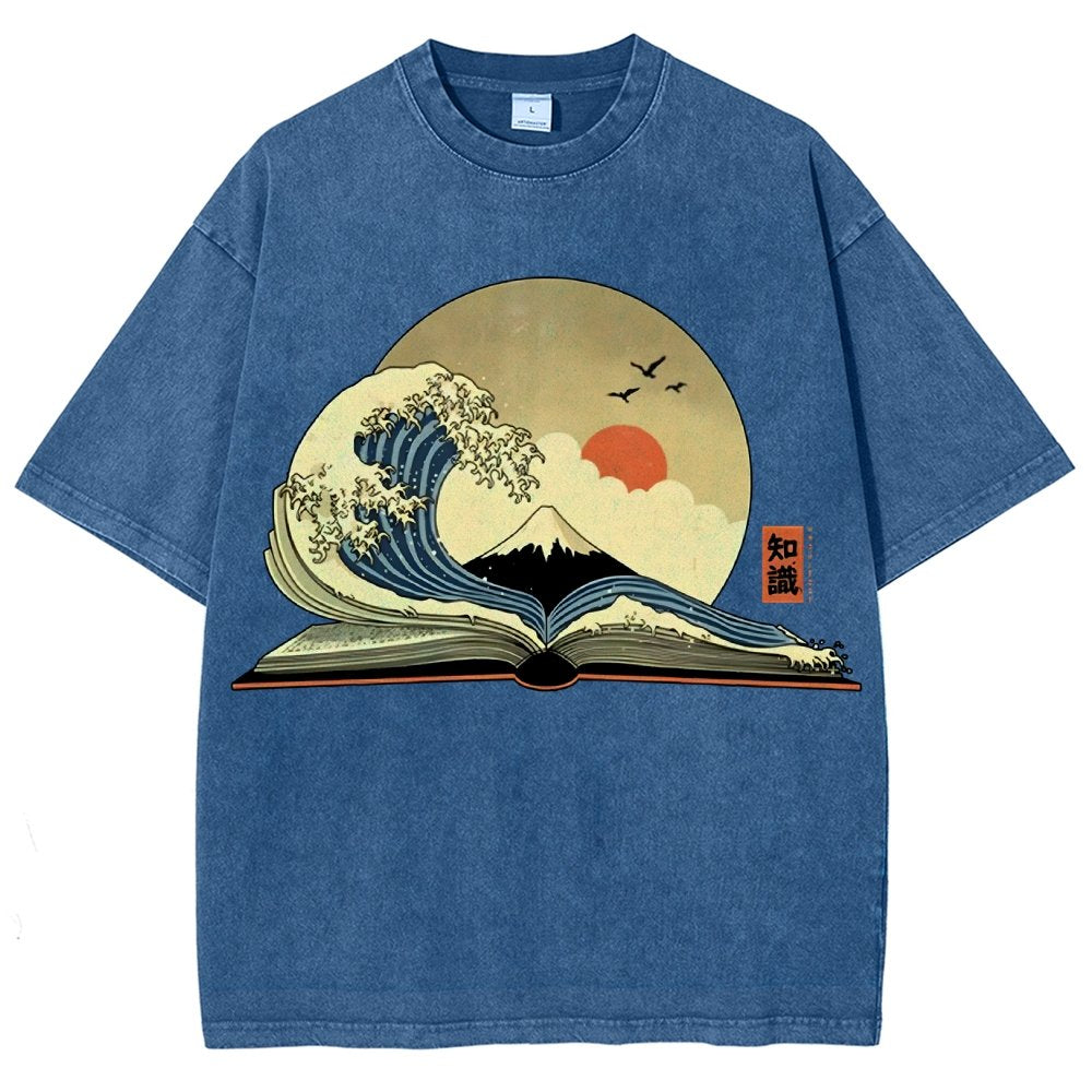 The Great Wave of Knowledge Vintage Distressed T-shirt