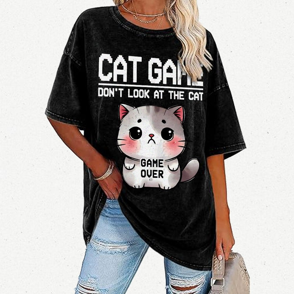 Funny Cat Game-Game Over Vintage Distressed T-shirt