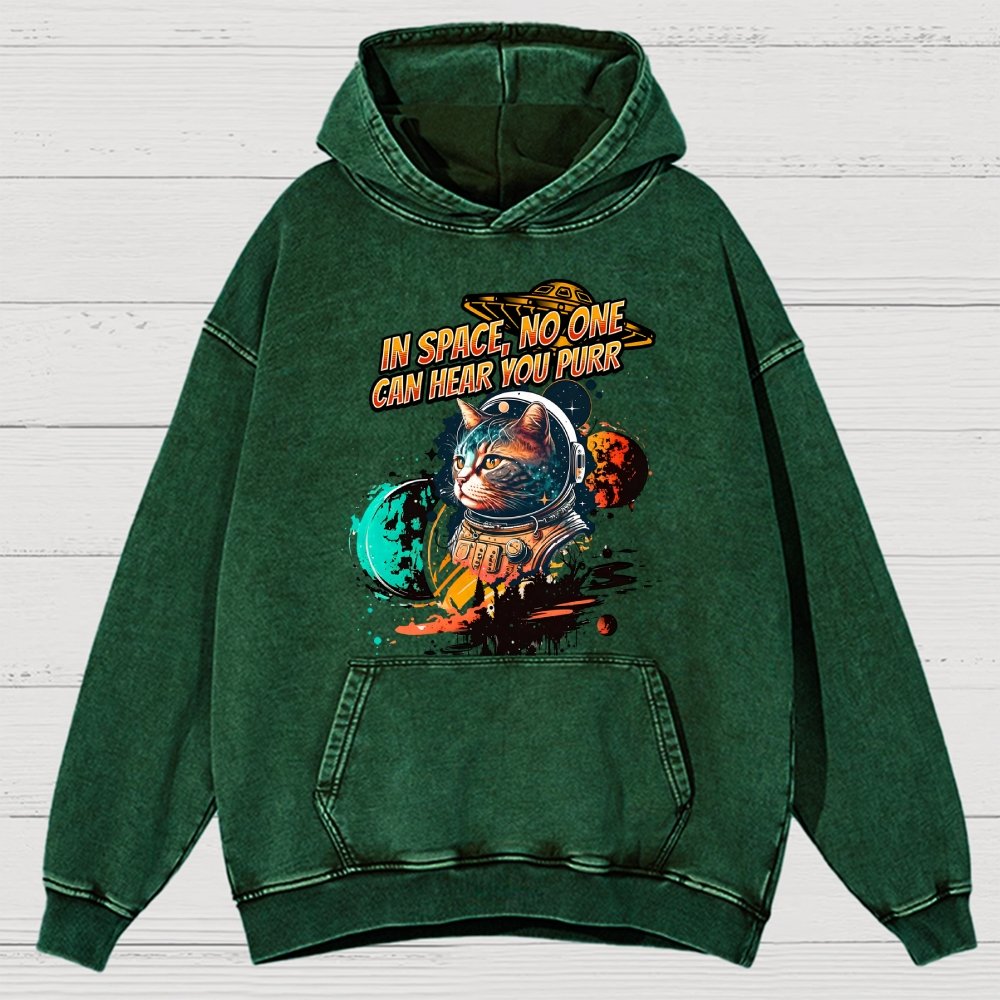 In Space No One Can Hear You Purr Vintage Distressed Hoodie