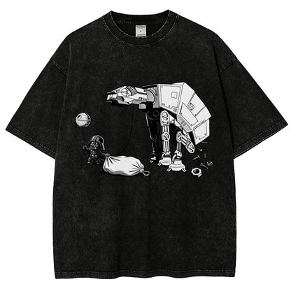 Picking Up Feces With A Huge Poop Bag Empire Robot Dog-Planet Battles Vintage Distressed T-shirt
