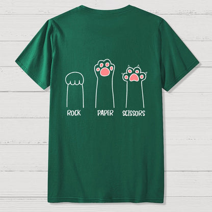 Rock Paper Scissors Hand Game Cute Paw Funny Cat Front And Back Printing Geek T-Shirt