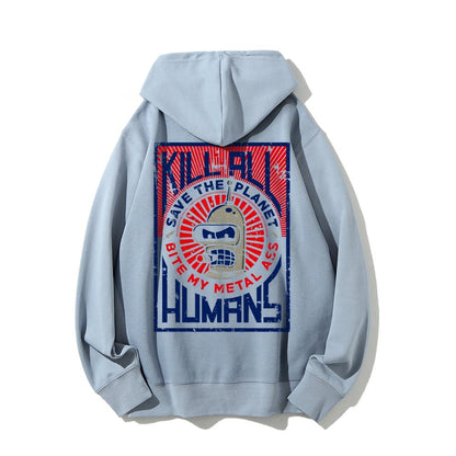 Save The Planet Kill All Humans Geek Printed Back Cotton Hoodie