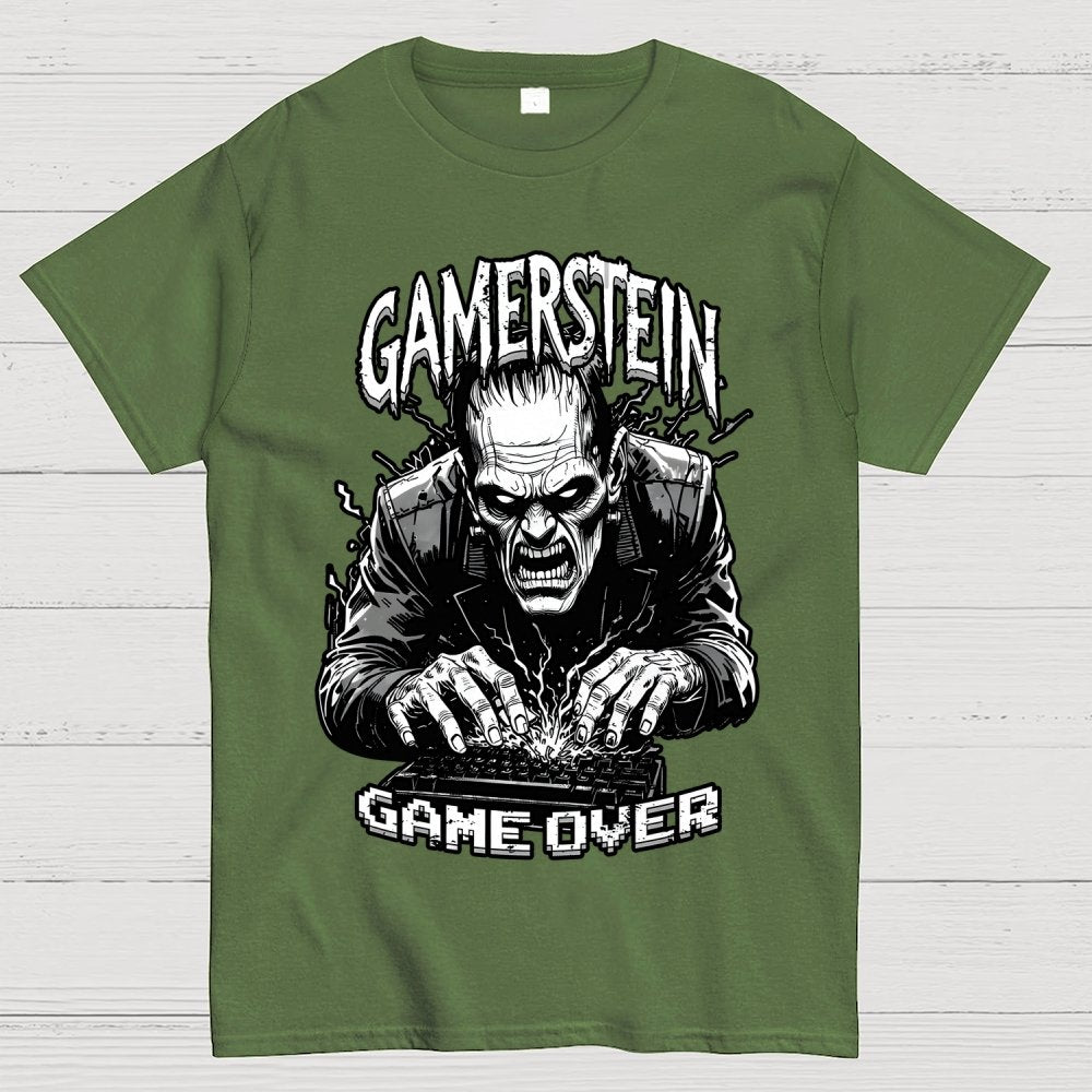 Gamer Frankenstein Gamerstein Game Over Funny Halloween Unisex Geek T-Shirt