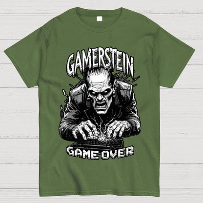 Gamer Frankenstein Gamerstein Game Over Funny Halloween Unisex Geek T-Shirt