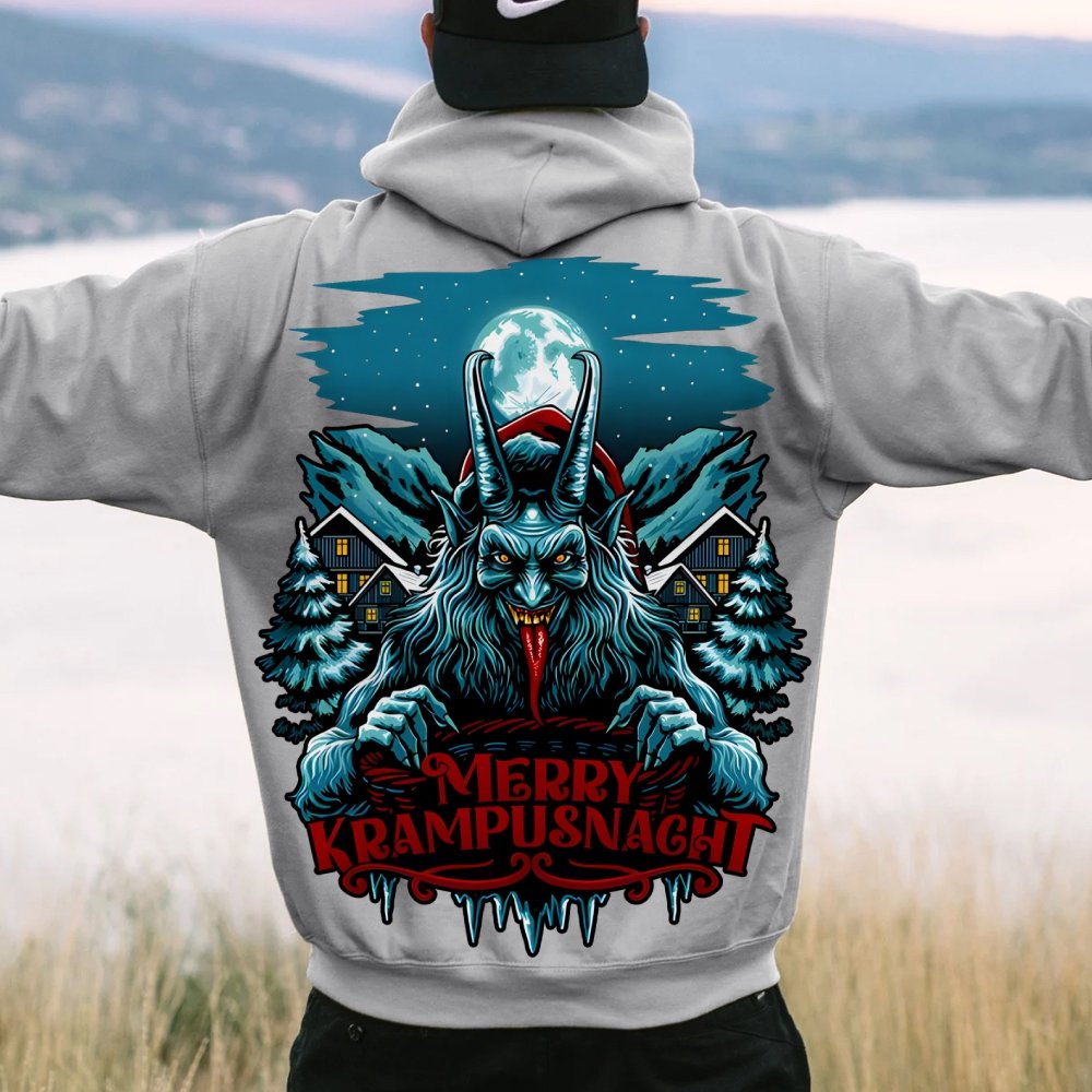 Merry Krampusnacht Christmas Geek Printed Back Cotton Hoodie