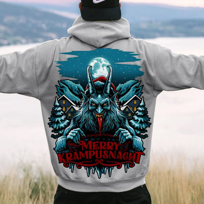 Merry Krampusnacht Christmas Geek Printed Back Cotton Hoodie