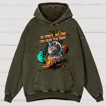 In Space No One Can Hear You Purr Vintage Distressed Hoodie