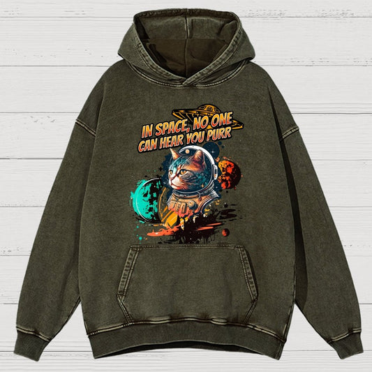 In Space No One Can Hear You Purr Vintage Distressed Hoodie