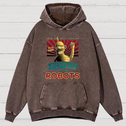 Power To The Robots Vintage Distressed Hoodie
