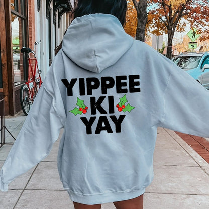 Yippee-Ki-Yay Printed Back Unisex Cotton Hoodie
