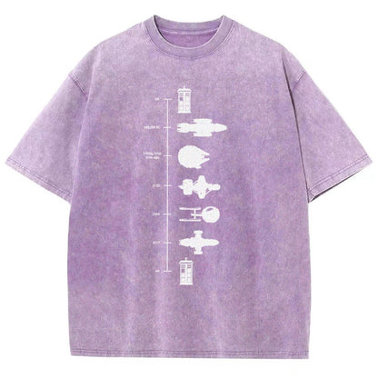 Sci-Fi Spaceship Timeline Vintage Distressed T-shirt