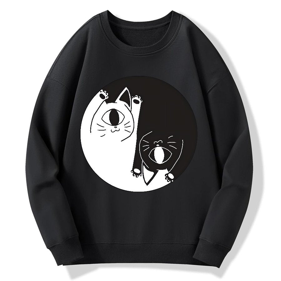 Tai Chi Black and White Cat Geek Cotton Sweatshirt
