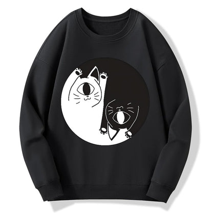 Tai Chi Black and White Cat Geek Cotton Sweatshirt