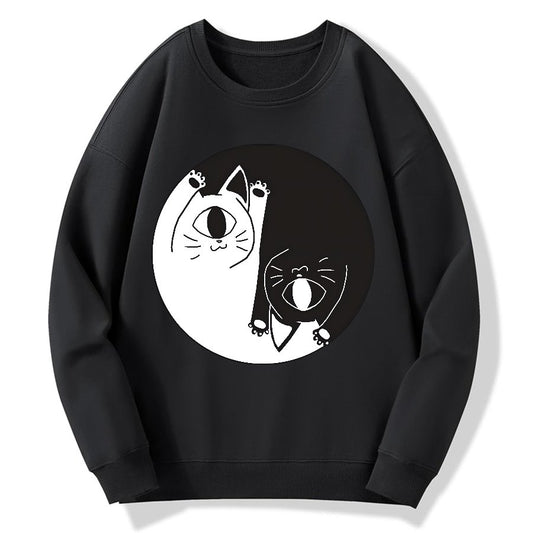 Tai Chi Black and White Cat Geek Cotton Sweatshirt