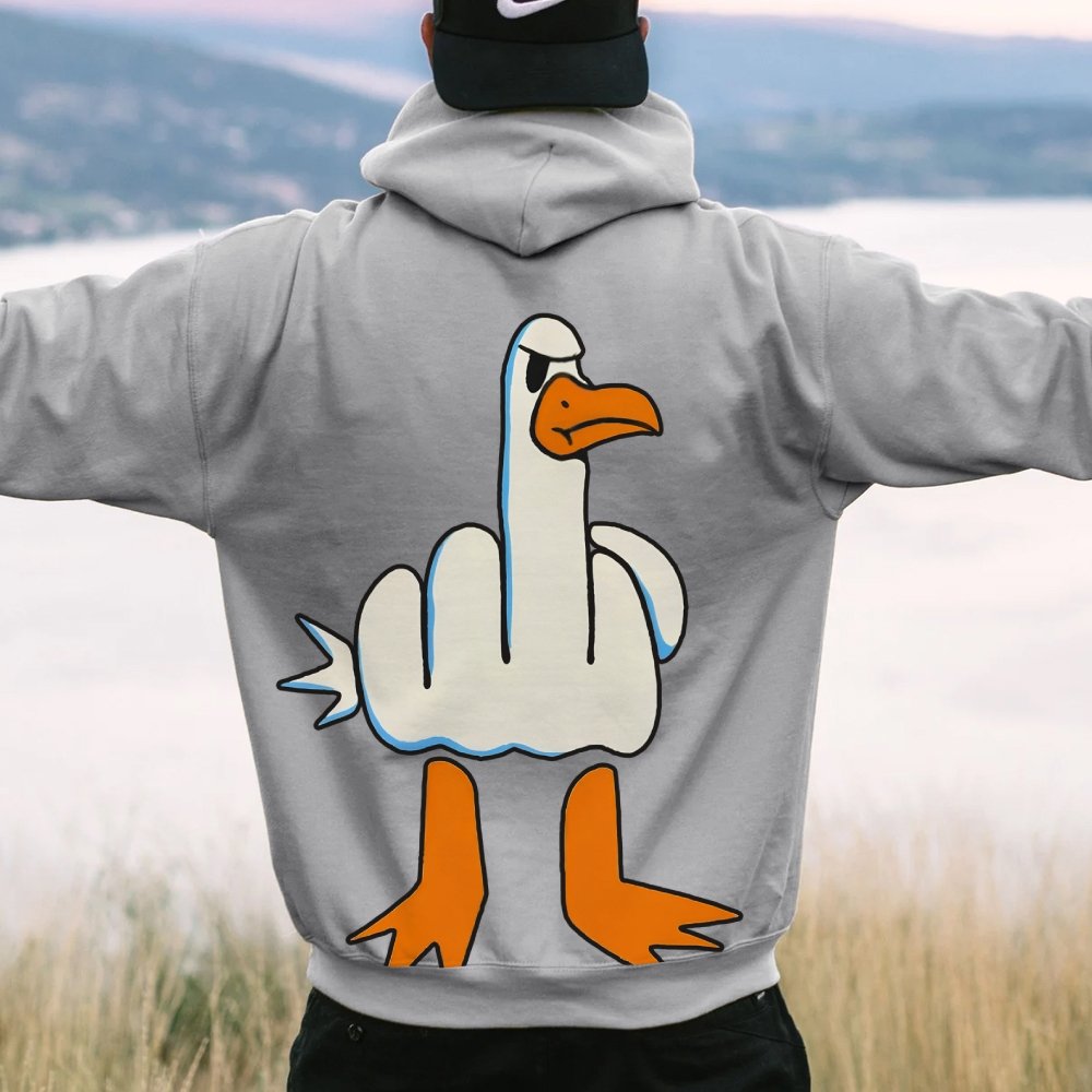 Rude Seagull Design Funny Printed Back Cotton Hoodie