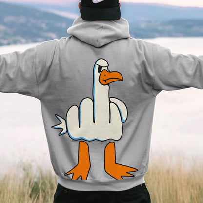 Rude Seagull Design Funny Printed Back Cotton Hoodie