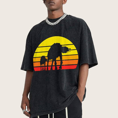 Sunset Stroll Mechanical Marvels Vintage Distressed T-shirt
