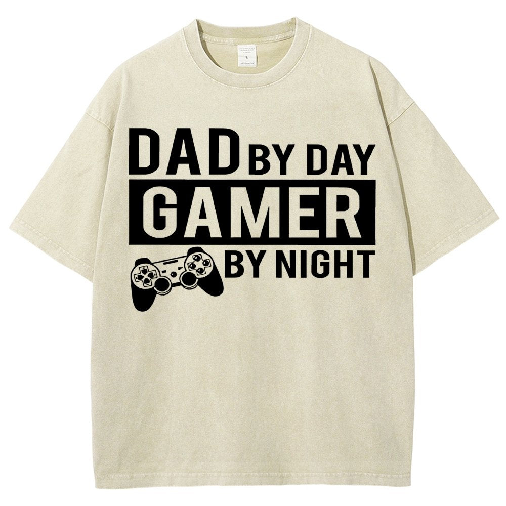 Dad By Day Gamer By Night Vintage Distressed T-shirt