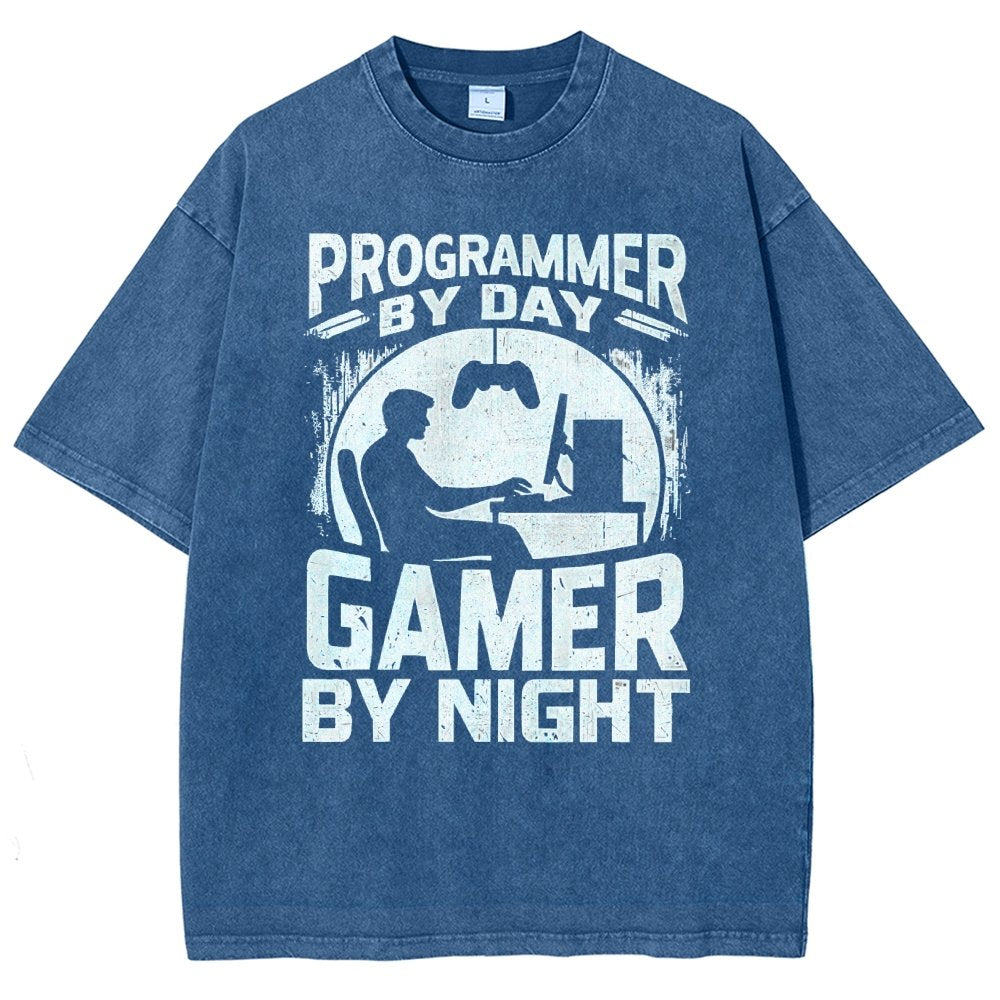 Programmer By Day Gamer By Night Computer Programming Vintage Distressed T-shirt