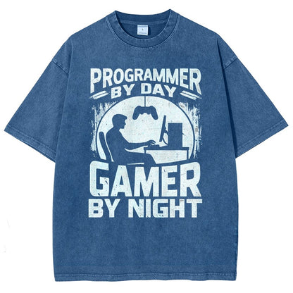 Programmer By Day Gamer By Night Computer Programming Vintage Distressed T-shirt