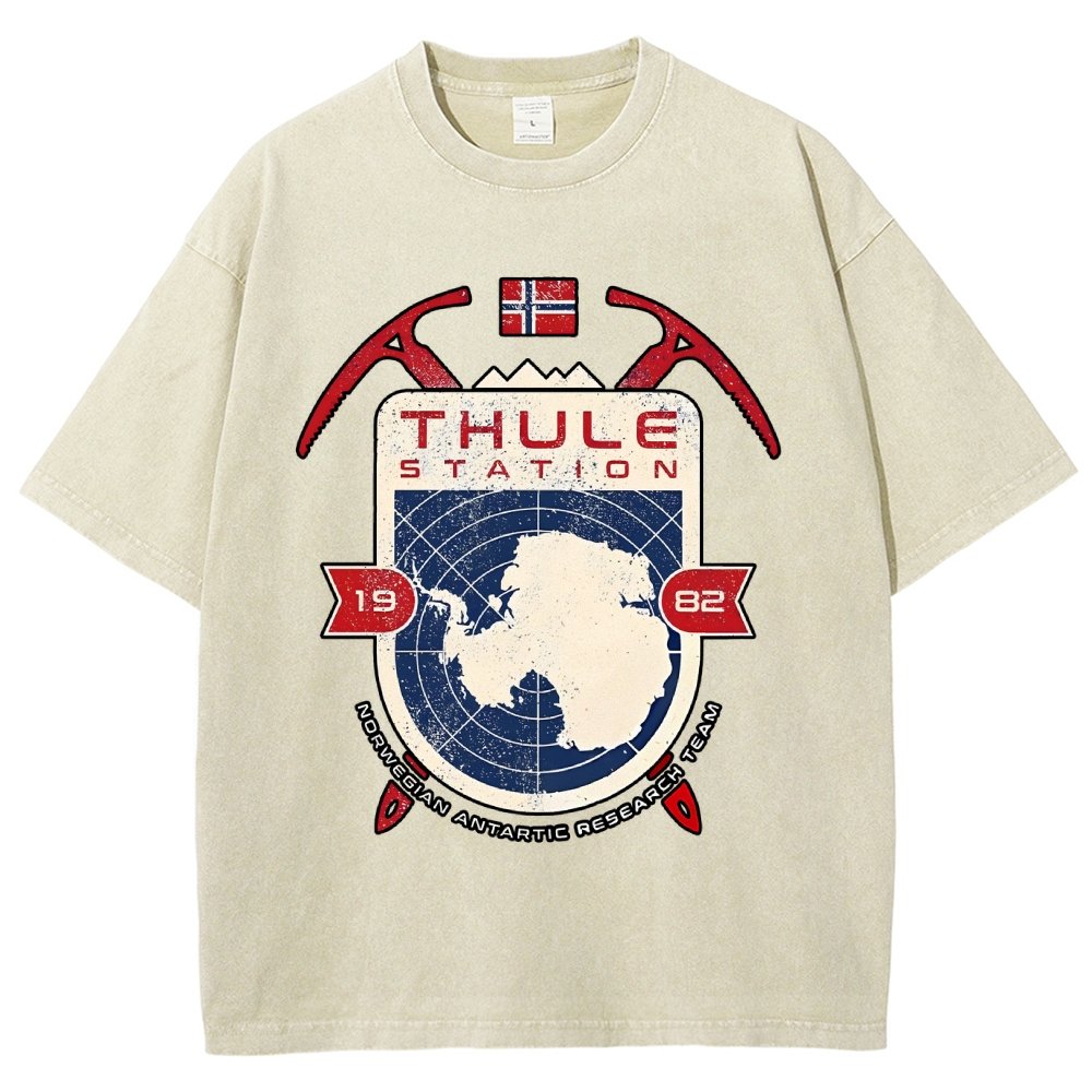 Vintage Distressed T-shirt with a Mysterious Station
