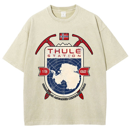 Vintage Distressed T-shirt with a Mysterious Station