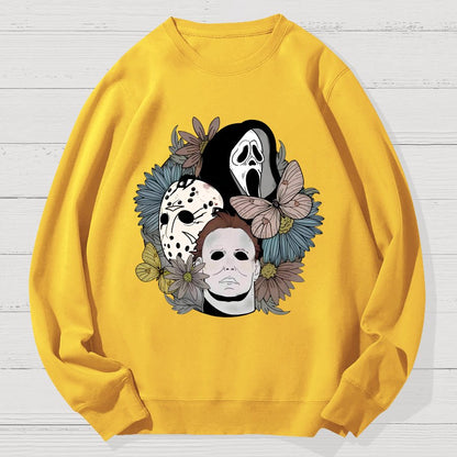 Horror Halloween Floral Scream Geek Cotton Sweatshirt