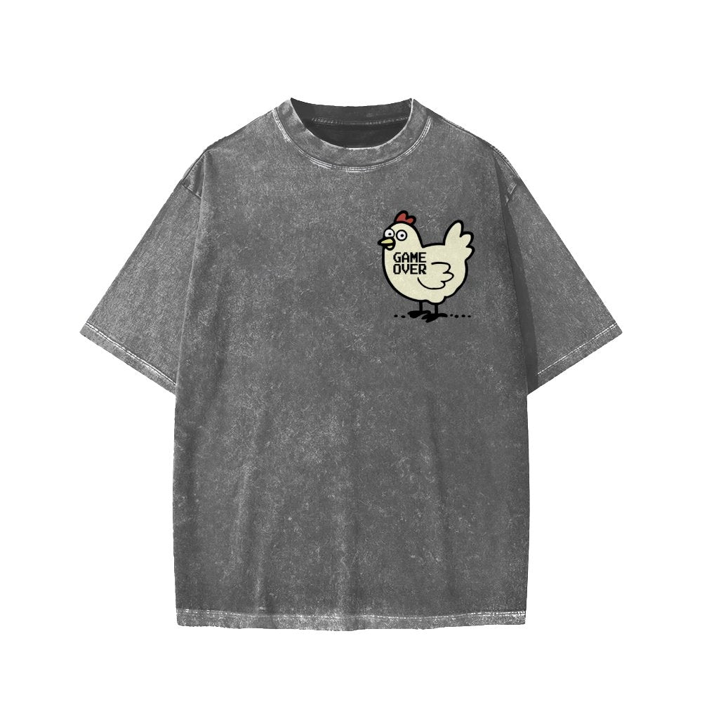 Chicken Game Don't Look At The Chicken Front And Back Printing Washed T-shirt