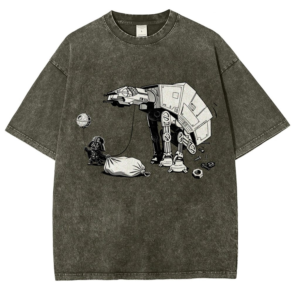 Picking Up Feces With A Huge Poop Bag Empire Robot Dog-Planet Battles Vintage Distressed T-shirt