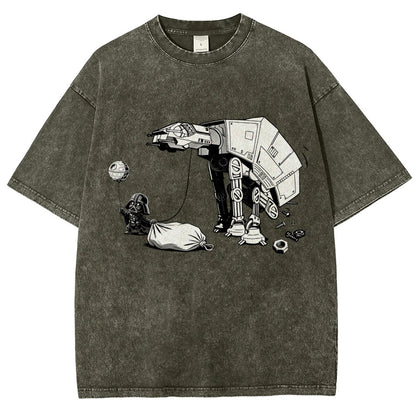 Picking Up Feces With A Huge Poop Bag Empire Robot Dog-Planet Battles Vintage Distressed T-shirt