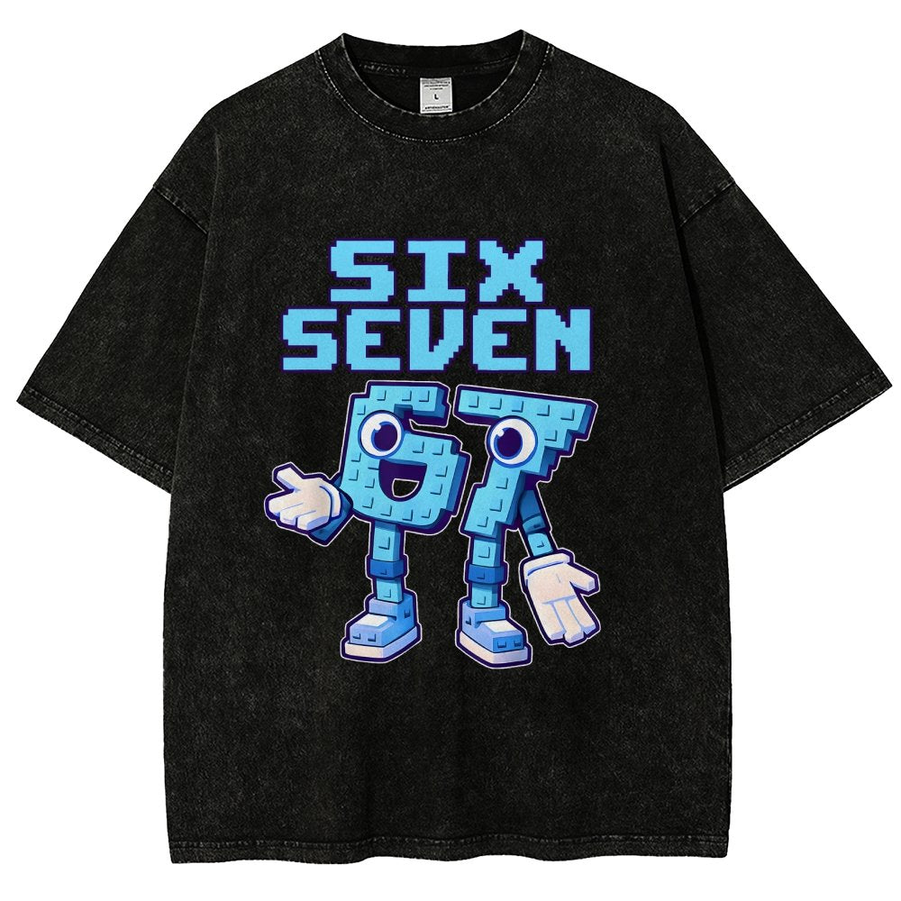 Six Seven Ice Cream Drip 67 Meme Gen Alpha Slang Vintage Distressed T-shirt