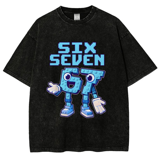 Six Seven Ice Cream Drip 67 Meme Gen Alpha Slang Vintage Distressed T-shirt